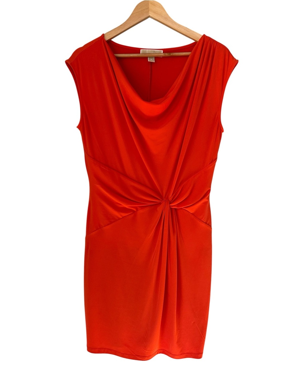 MICHAEL Michael Kors Bold Orange Knot-Front Draped Sheath Dress, Medium